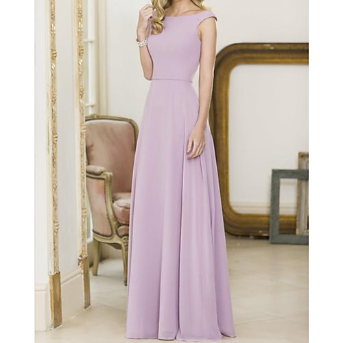 

A-Line Jewel Neck Floor Length Chiffon Bridesmaid Dress with Pleats