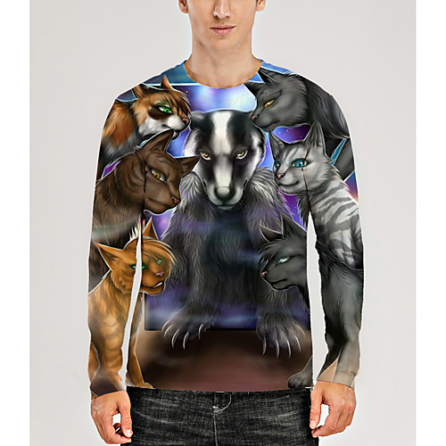 

Men's T shirt 3D Print Graphic 3D Animal Print Long Sleeve Daily Tops Gray / Navy