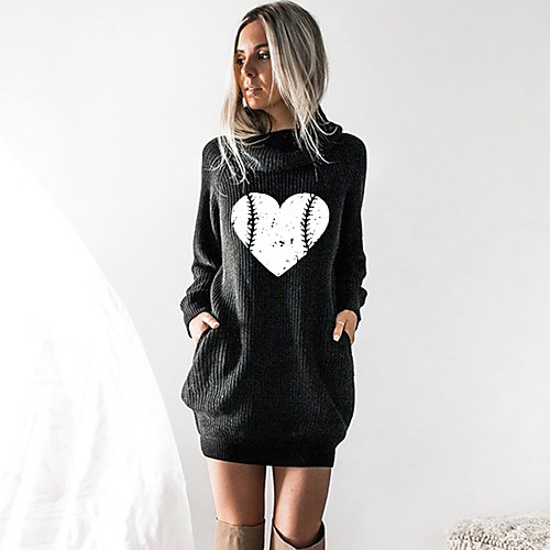 

Women's T shirt Dress Heart Long Sleeve Cowl Neck Tops Black Wine Camel