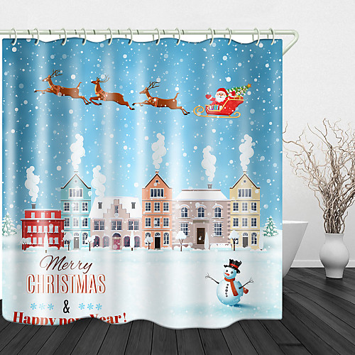

Christmas Mansion Snow Scene Print Waterproof Fabric Shower Curtain For Bathroom Home Decor Covered Bathtub Curtains Liner Includes With Hooks