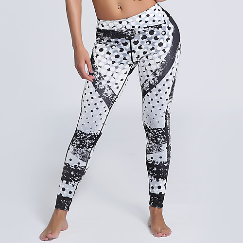 

Women's Basic Casual Comfort Daily Gym Leggings Pants Dot Ankle-Length Patchwork Print Black