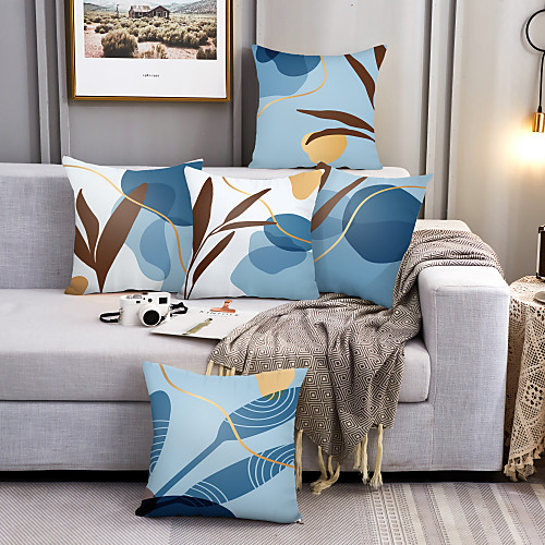 

Cushion Cover 5PC Faux Linen Soft Decorative Square Throw Pillow Cover Cushion Case Pillowcase for Sofa Bedroom 45 x 45 cm (18 x 18 Inch) Superior Quality Machine Washable