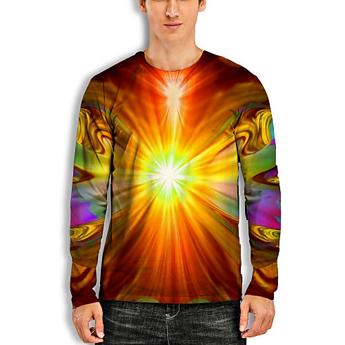 

Men's T shirt 3D Print Graphic Optical Illusion 3D Print Long Sleeve Daily Tops Casual Orange