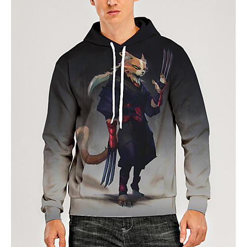 

Men's Pullover Hoodie Sweatshirt Animal Patterned Graphic 3D Front Pocket Hooded Daily 3D Print 3D Print Casual Hoodies Sweatshirts Long Sleeve Gray