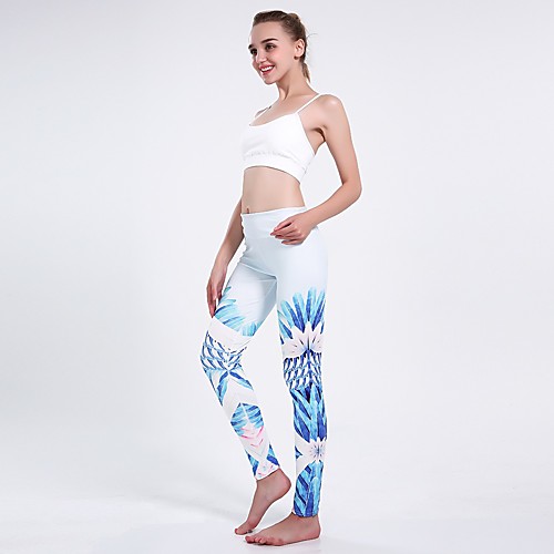 

Women's Basic Casual Comfort Daily Gym Leggings Pants Flower Ankle-Length Patchwork Print White