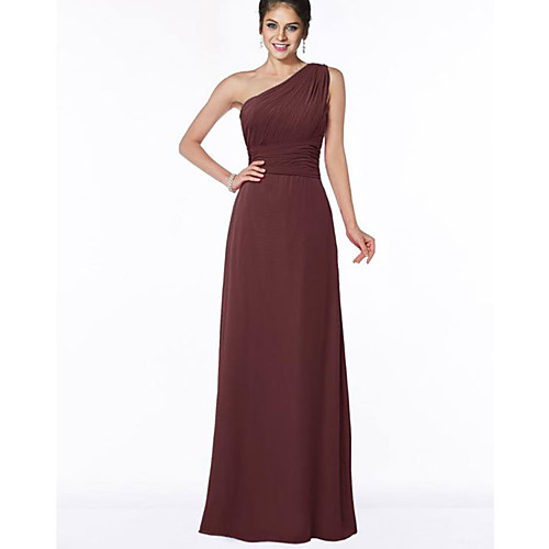

A-Line One Shoulder Floor Length Chiffon Bridesmaid Dress with Ruching