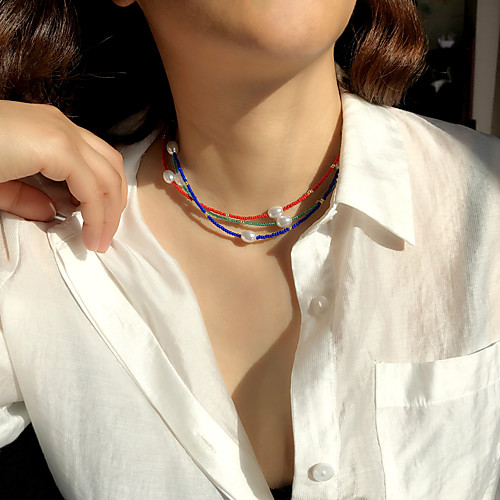 

Women's Choker Necklace Beaded Necklace Stacking Stackable Friends Vertical / Gold bar Precious Gemini Angel Simple Unique Design Fashion Punk Pearl Glass Alloy Rainbow 38 cm Necklace Jewelry 3pcs For