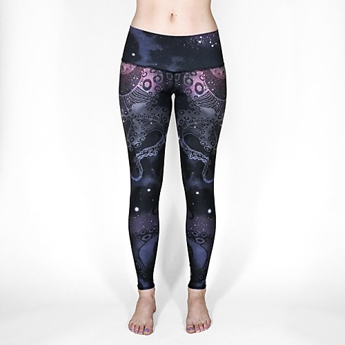 

Women's Casual Yoga Comfort Daily Gym Leggings Pants Print Multi Color Patterned Ankle-Length Print Black