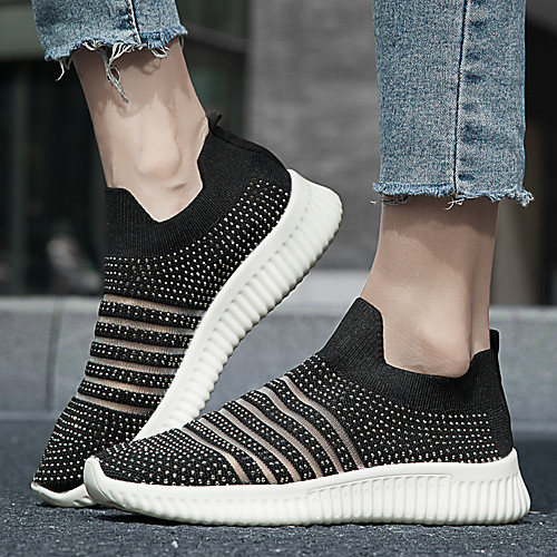 

Women's Trainers Athletic Shoes Flyknit Shoes Flat Heel Round Toe Sporty Casual Daily Outdoor Fitness & Cross Training Shoes Walking Shoes Tissage Volant Rhinestone White Black Pink