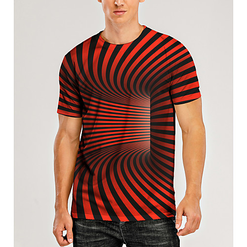 

Men's T shirt 3D Print Graphic Optical Illusion 3D Print Short Sleeve Daily Tops Casual Orange