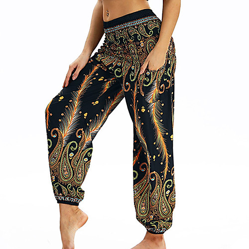 

Women's High Waist Yoga Pants Side Pockets Harem Bloomers Breathable Quick Dry Bohemian Hippie Boho Blue Red Yellow Pilates Dance Bikram Sports Activewear Loose