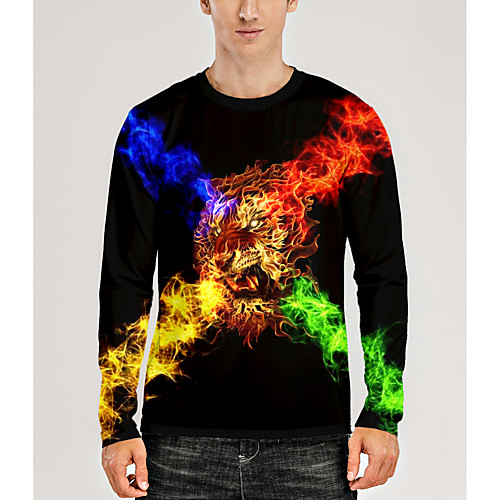 

Men's T shirt 3D Print Graphic 3D Animal Print Long Sleeve Daily Tops Rainbow