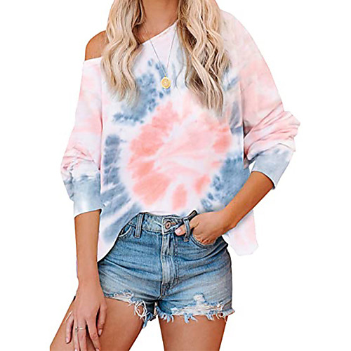 

Women's Pullover Sweatshirt Tie Dye Oversized Daily Other Prints Casual Hoodies Sweatshirts Loose Blue Blushing Pink Brown