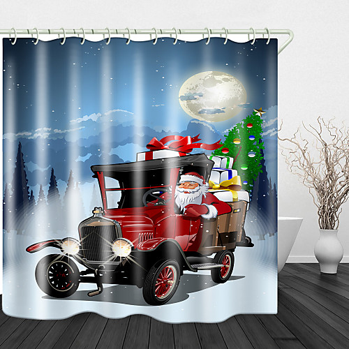 

Santa's Gift Print Waterproof Fabric Shower Curtain For Bathroom Home Decor Covered Bathtub Curtains Liner Includes With Hooks