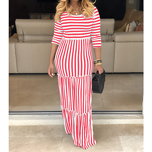 

Women's Sheath Dress Maxi long Dress Blue White Red Long Sleeve Print Fall Winter Casual Loose 2021 S M L XL XXL 3XL