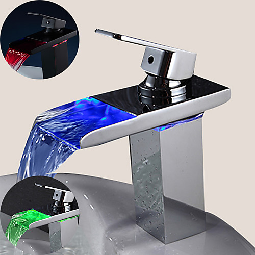 

1279 Sprinkle Sink Faucets Brass Bathroom Faucet Contemporary with LED Chrome Contain with Cold and Hot Water