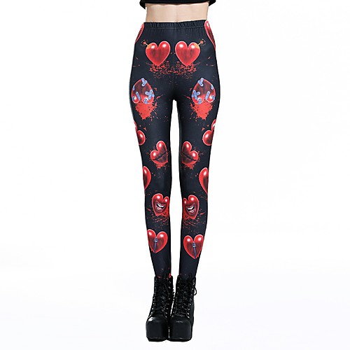 

Women's Basic Casual Comfort Daily Gym Leggings Pants Heart Full Length Print Black