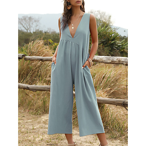 

Women's Streetwear Blue Yellow Khaki Jumpsuit Solid Colored Patchwork
