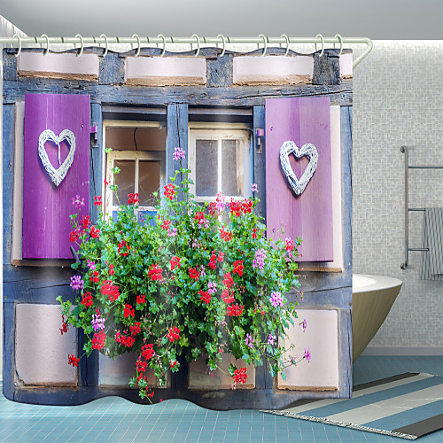 

Window Love Flowers Digital Printing Shower Curtain Shower Curtains Hooks Modern Polyester New Design