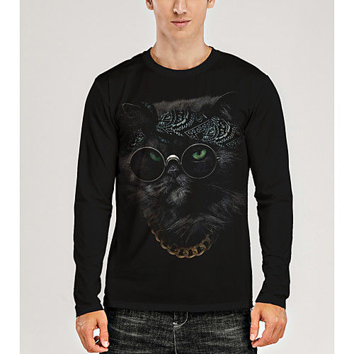 

Men's T shirt 3D Print Graphic 3D Animal Print Long Sleeve Daily Tops Black