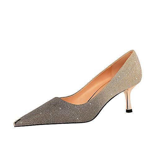 

Women's Heels Stiletto Heel Pointed Toe Sexy Party & Evening PU Sequin Color Block Light Grey Champagne Silver