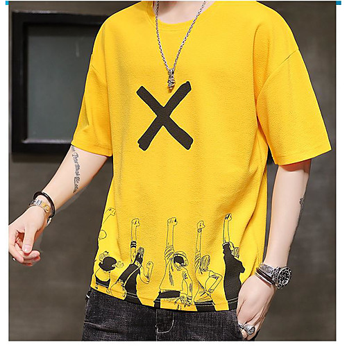 

Men's T shirt Other Prints Portrait Short Sleeve Daily Tops White Black Yellow