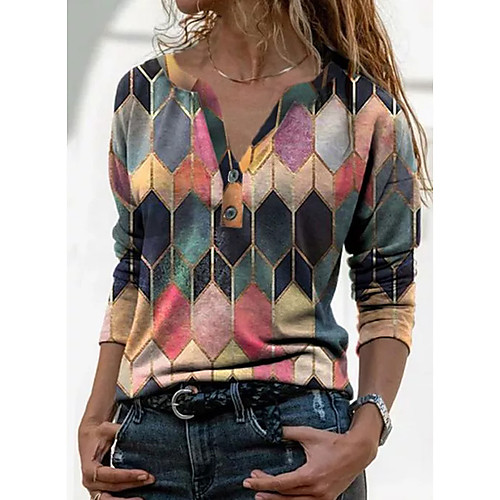 

Women's Vintage Style Geometric Women's Hoodies Long Sleeve Sweater Cardigans V Neck Fall Spring Blue Purple Yellow