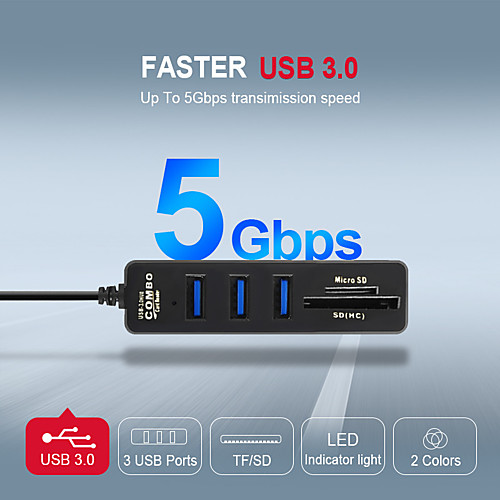 

Usb Splitter Hub Combohubtfsd Card Reader 3 Ports Usb2.0 Suitable For Notebook Pc High-speed Transmission Plug And Play