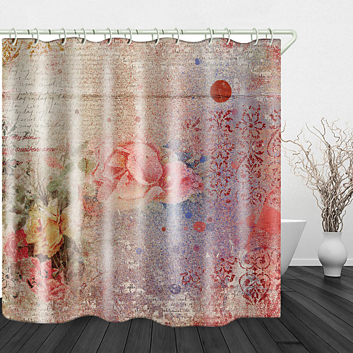 

European And American Retro Background Print Waterproof Fabric Shower Curtain For Bathroom Home Decor Covered Bathtub Curtains Liner Includes With Hooks 72 Inch