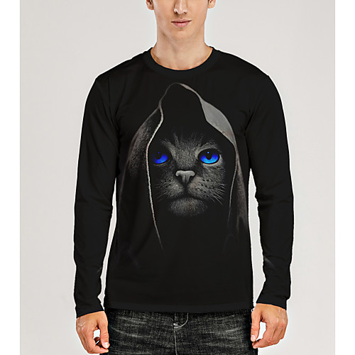 

Men's T shirt Shirt 3D Print Graphic 3D Animal Print Long Sleeve Daily Tops Round Neck Black