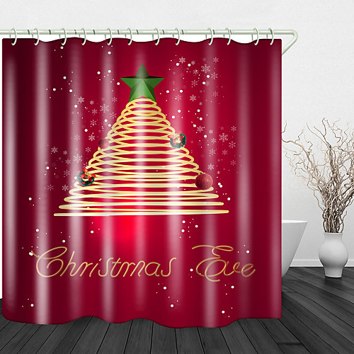 

Christmas Golden Glitter Print Waterproof Fabric Shower Curtain For Bathroom Home Decor Covered Bathtub Curtains Liner Includes With Hooks