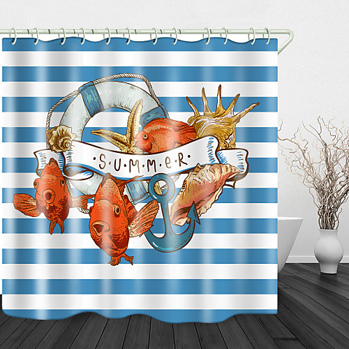 

Lifebuoy and fish Print Waterproof Fabric Shower Curtain for Bathroom Home Decor Covered Bathtub Curtains Liner Includes with Hooks 72 Inch
