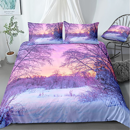 

Winter Snow Landscape 3-Piece Duvet Cover Set Hotel Bedding Sets Comforter Cover with Soft Lightweight Microfiber For Holiday Decoration(Include 1 Duvet Cover and 1or 2 Pillowcases)