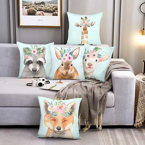 

Cushion Cover 5PC Faux Linen Soft Decorative Square Throw Pillow Cover Cushion Case Pillowcase for Sofa Bedroom 45 x 45 cm (18 x 18 Inch) Superior Quality Machine Washable