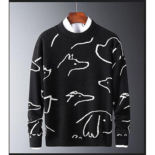 

Men's Animal Pullover Long Sleeve Sweater Cardigans Crew Neck Black