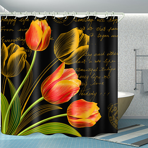 

Tulip English Digital Printing Shower Curtain Shower Curtains Hooks Modern Polyester New Design 72 Inch