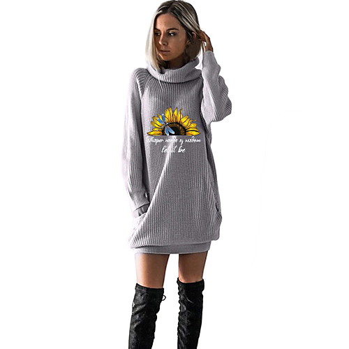 

Women's T shirt Dress Floral Long Sleeve Cowl Neck Tops Black Wine Camel