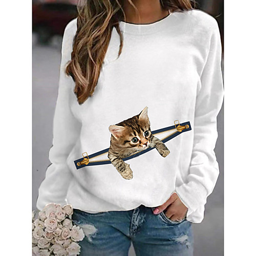

Women's Hoodie Sweatshirt Cat Graphic 3D Print Daily 3D Print Basic Casual Hoodies Sweatshirts Gray White Black