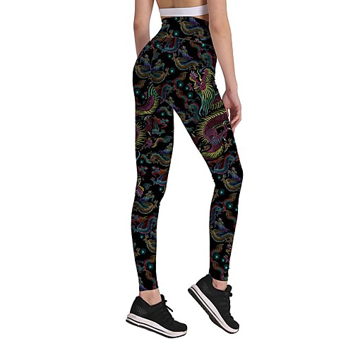 

Women's Basic Chino Comfort Casual Gym Leggings Pants Embroidery Animal Ankle-Length Sporty Print Black