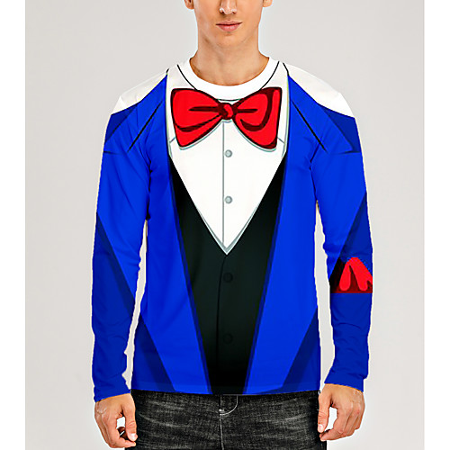 

Men's T shirt 3D Print Graphic 3D Print Long Sleeve Daily Tops Blue