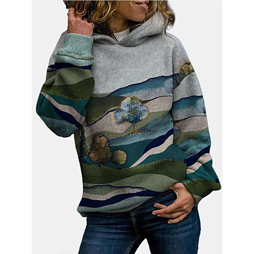 

Women's Hoodie Pullover Landscape Patchwork Print Daily Other Prints Basic Hoodies Sweatshirts Gray / Fleece Lining