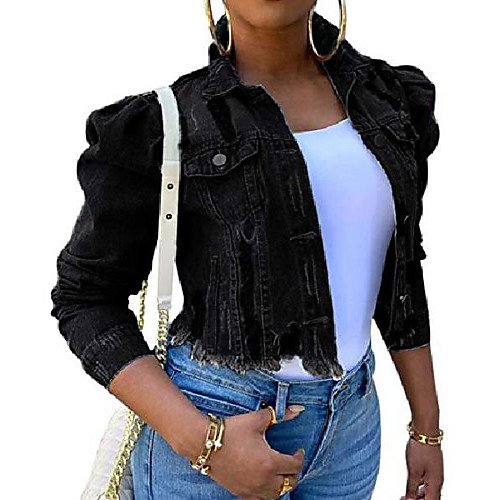 

Women's Coat Solid Color Casual Fall Coats & Jackets Notch lapel collar Short Vacation Long Sleeve 416 YC0383-dark blue / Denim / Spring