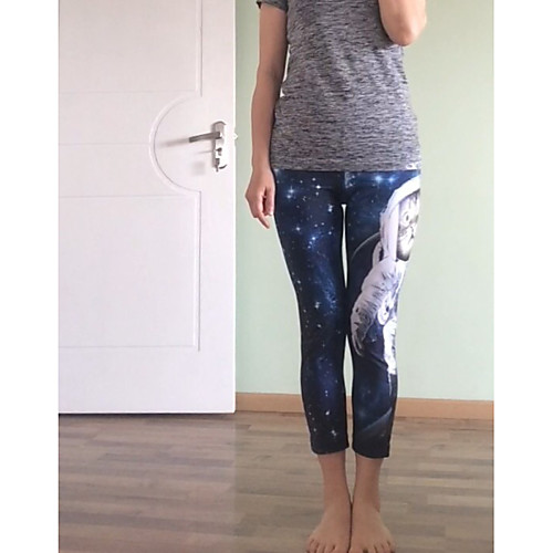 

Women's Casual Yoga Comfort Daily Gym Leggings Pants Galaxy Cat Calf-Length Print Dark Blue