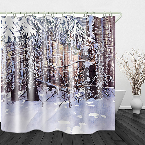 

Painting Snow Forest Print Waterproof Fabric Shower Curtain for Bathroom Home Decor Covered Bathtub Curtains Liner Includes with Hooks 72 Inch