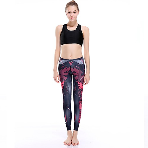 

Women's Casual Yoga Comfort Daily Gym Leggings Pants Print Multi Color Patterned Ankle-Length Print Black