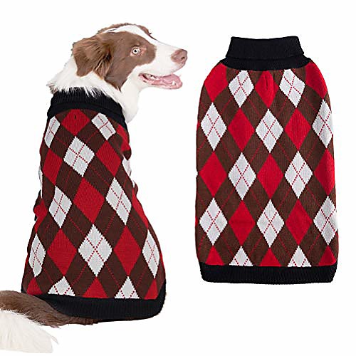 

plaid dog sweater for medium dogs warm knitwear coat winter apparel blank & red