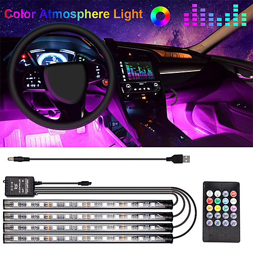 

1Pcs Car LED Strip Light 48 LED DC 12V Multicolor Music Car Interior Light LED Under Dash Lighting Car Interior Atmosphere Light Automotive Car Decorative Lamp