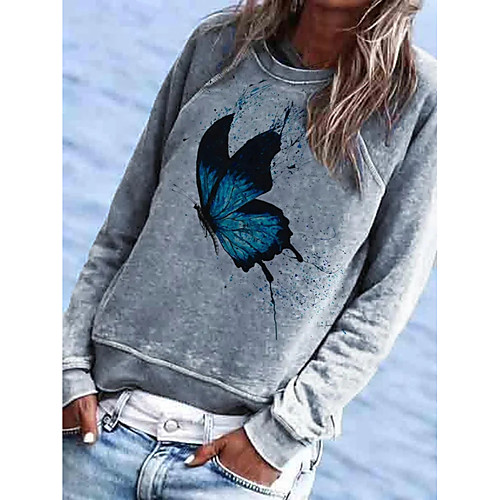 

Women's Animal Women's Hoodies Long Sleeve Sweater Cardigans Crew Neck Fall Winter Blue Green Dark Gray