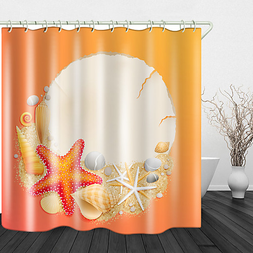 

Red Starfish Print Waterproof Fabric Shower Curtain For Bathroom Home Decor Covered Bathtub Curtains Liner Includes With Hooks 72 Inch