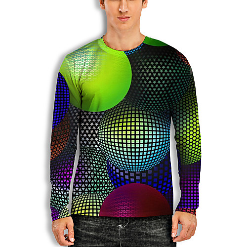 

Men's T shirt 3D Print Graphic Optical Illusion 3D Print Long Sleeve Daily Tops Casual Round Neck Blue-Green